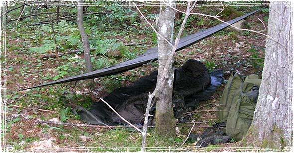 A Poncho being used as a Lean to