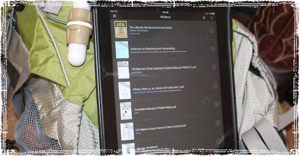 Kindle App on the iPad listing different survival books