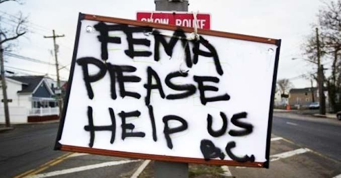 A Sign showing people asking FEMA for Help