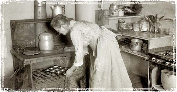 Lady cooking with a Wood Burning Stove