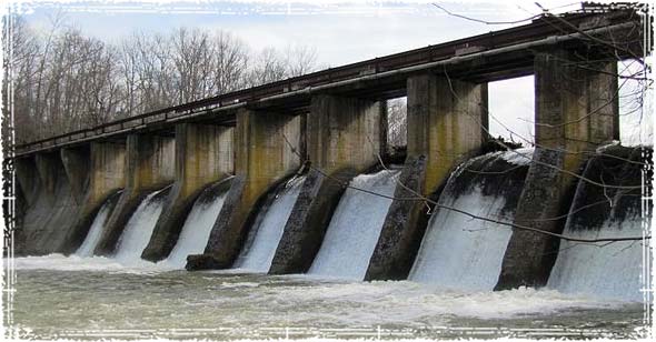Water flowing over a Dam