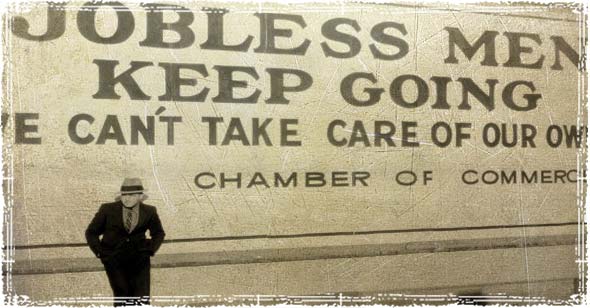 Great Depression Jobless Sign