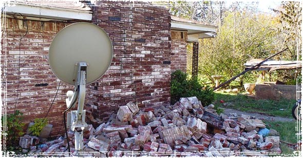 Damage to a home caused by a magnitude 5.6 earthquake in central Oklahoma on Nov. 6, 2011