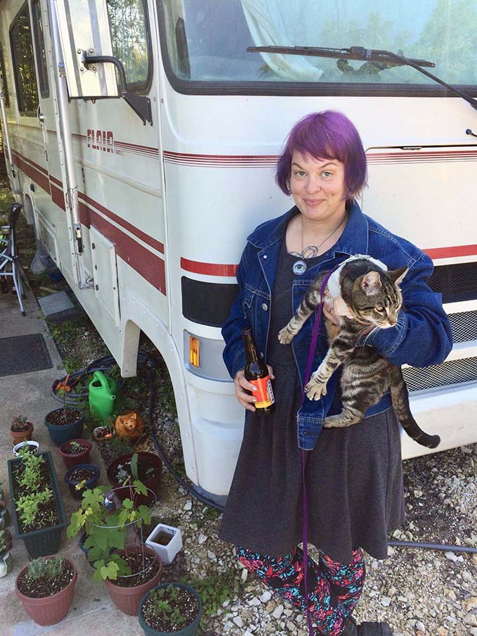 Amy Woldrich in front of her RV