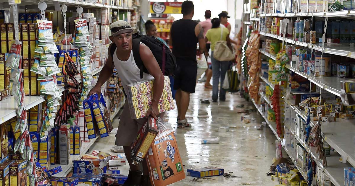 Looting in a grocery store after a natural disaster