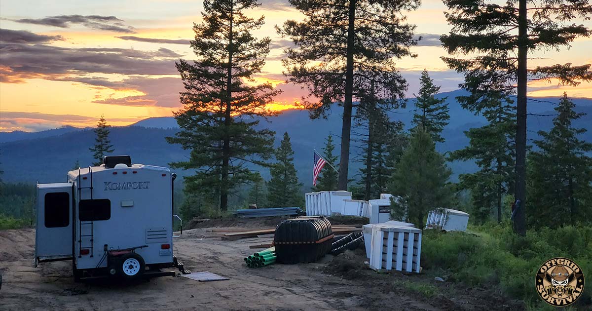 RV Camper during an offgrid home build