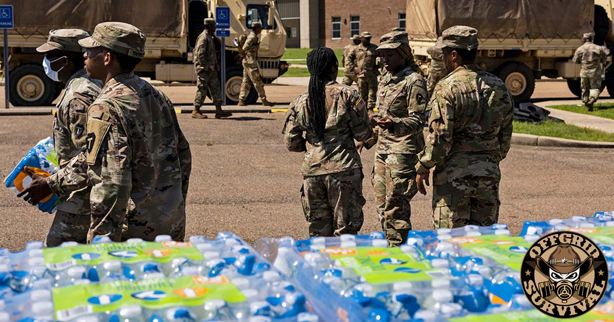 National Guard with Water Supplies