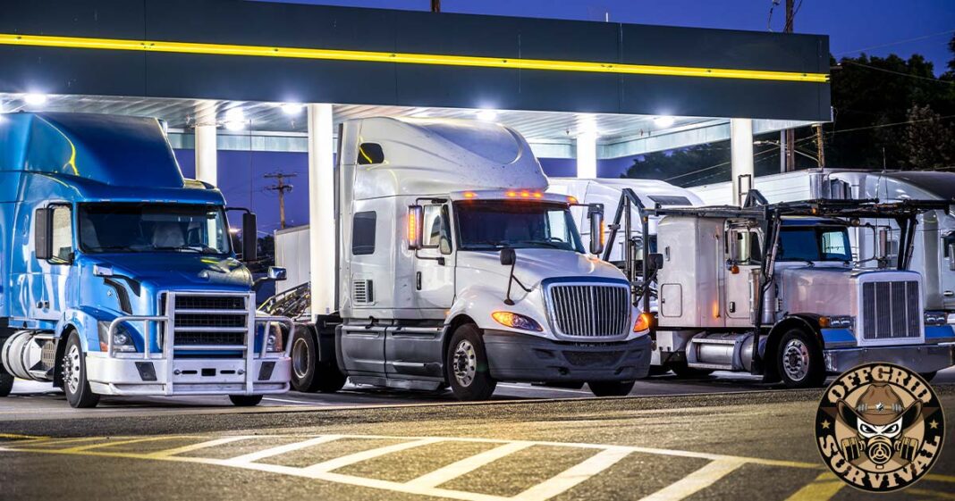 trucksatgasstation Trucks stopping to fill up on diesel